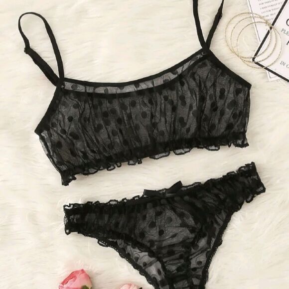 Black Polka Dot Bikini Style Lingerie Set - Picture 10 of 13